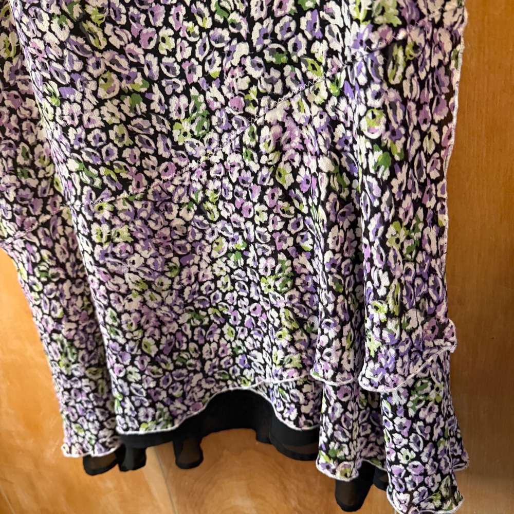 Susan Bristol Y2K Purple Floral Silk Tiered Ruffle Midi Dress Womens 12 - Picture 7 of 9